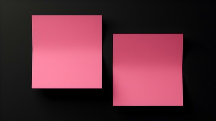 Two Pink square Paper Notes on a black Background. Brainstorming Template with Copy Space