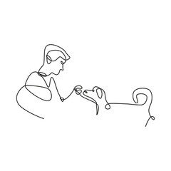 Dog pet one line continues outline vector art illustration and tattoo design