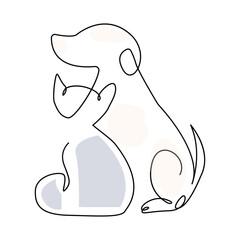 Fototapeta premium Dog pet one line continues outline vector art illustration and tattoo design