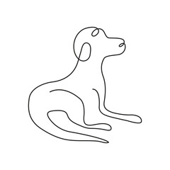 Dog pet one line continues outline vector art illustration and tattoo design
