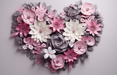 Gefaltetes Papier, Konzept Liebe, Romantik und Zuneigung, Blüten bilden die Form eines Herz