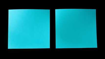 Two Turquoise square Paper Notes on a black Background. Brainstorming Template with Copy Space