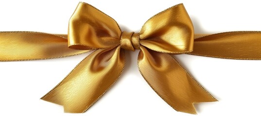 Shiny gold gift bow on white background with ample copy space for text or personalized messages.