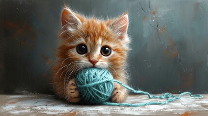 Kitten Engaging With Yarn Ball