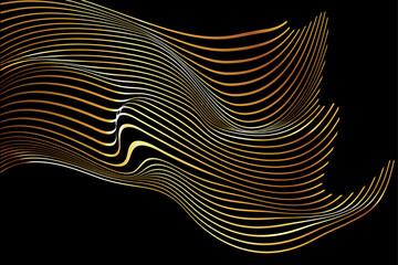 3D smooth curve wave lines pattern. Gold gradient flowing vector wave lines. For concept of luxury, technology, digital, communication, science, music