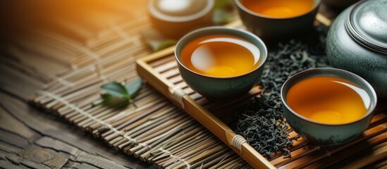 Discover the High-Quality Chinese Ginseng Oolong Tea: A Blend of High-Quality Chinese Ginseng and Oolong Tea for an Extraordinary Drinking Experience - obrazy, fototapety, plakaty
