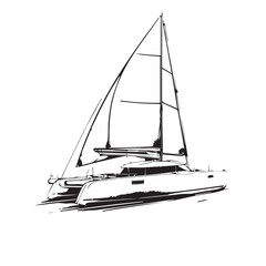 Catamaran in cartoon, doodle style. Image for t shirt. Isolated 2d vector illustration in logo, icon, sketch style, Eps 10. AI Generative