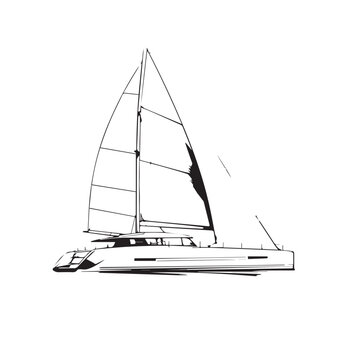 recommend clip art: Catamaran in cartoon, doodle style. Image for t shirt. Isolated 2d vector illustration in logo, icon, sketch style, Eps 10. AI Generative