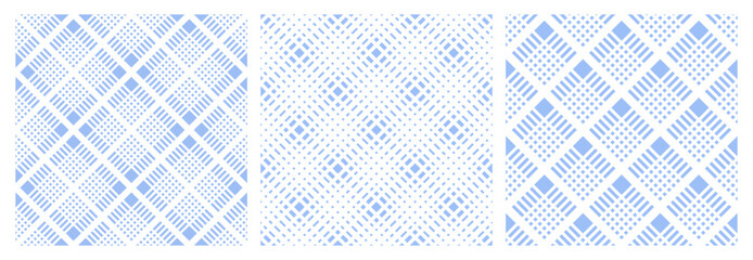 Set of Seamless Geometric Checked Light Blue Patterns. - obrazy, fototapety, plakaty