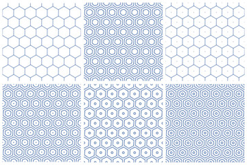 Seamless Geometric Hexagons Blue Patterns with Honeycomb Motif. - obrazy, fototapety, plakaty