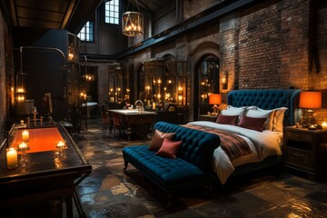 the interior of the guest room in the loft style