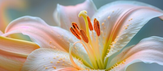 Closeup of Lily Flower: A Stunning Closeup of the Delicate Lily Blossom - obrazy, fototapety, plakaty