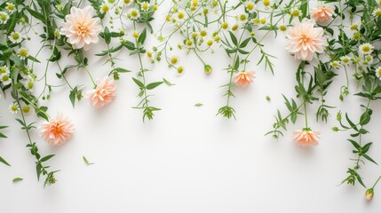 Pastel flowers rose and greenery on a isolated white background. with copy space. generative AI