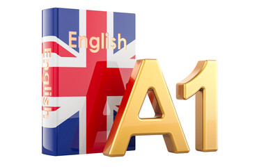 A1 English level, concept. Level elementary, beginner. 3D rendering isolated on transparent background