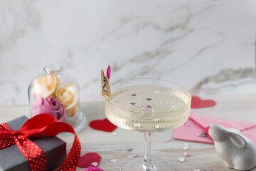 Background or greeting card for Valentine's Day. hearts inside a glass of champagne.