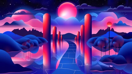 Surreal esoteric abstract landscape illustration