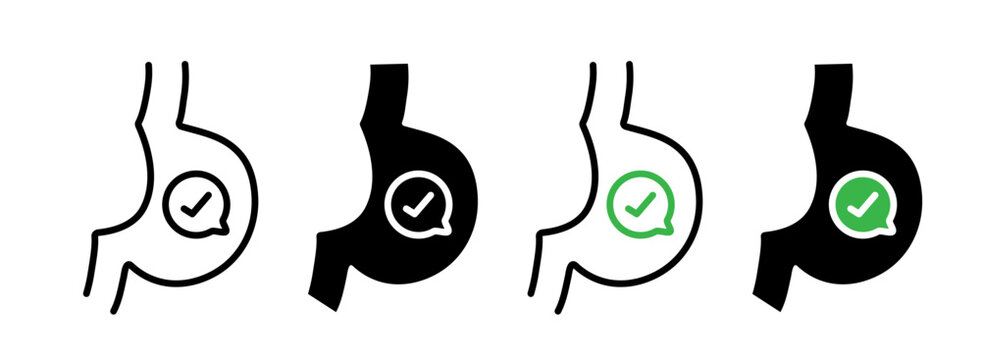 Digestive Health Enhancement Line Icon. Gastrointestinal Wellness Icon in Black and White Color.