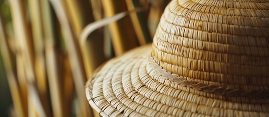 Close-up of a Bamboo Hat on a Background of Bamboo