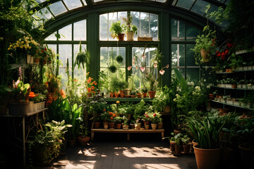 Fototapeta na wymiar Greenhouse, beautiful greenhouse, growing plants, beautifu lost greenhouse, grow