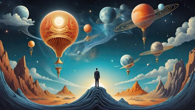 A Visual Odyssey into State of Mind. Surreal Artwork for content illustration like Meditation Stresses in Anxiety, Mental Health, Religion, Meditation, Science, Healing Therapy, Wallpaper