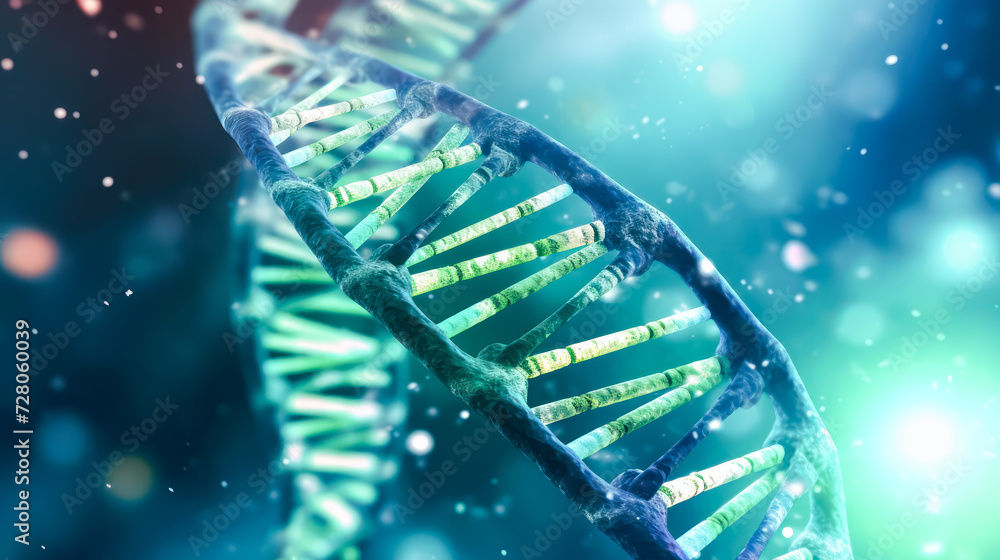 Poster dive into the intricate world of genetics with a macro photo capturing the double helix structure of