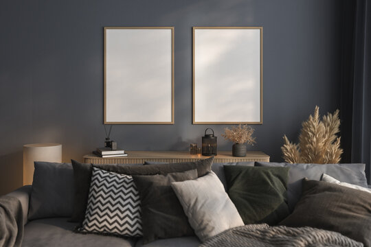 Mockup poster frames in modern interior background