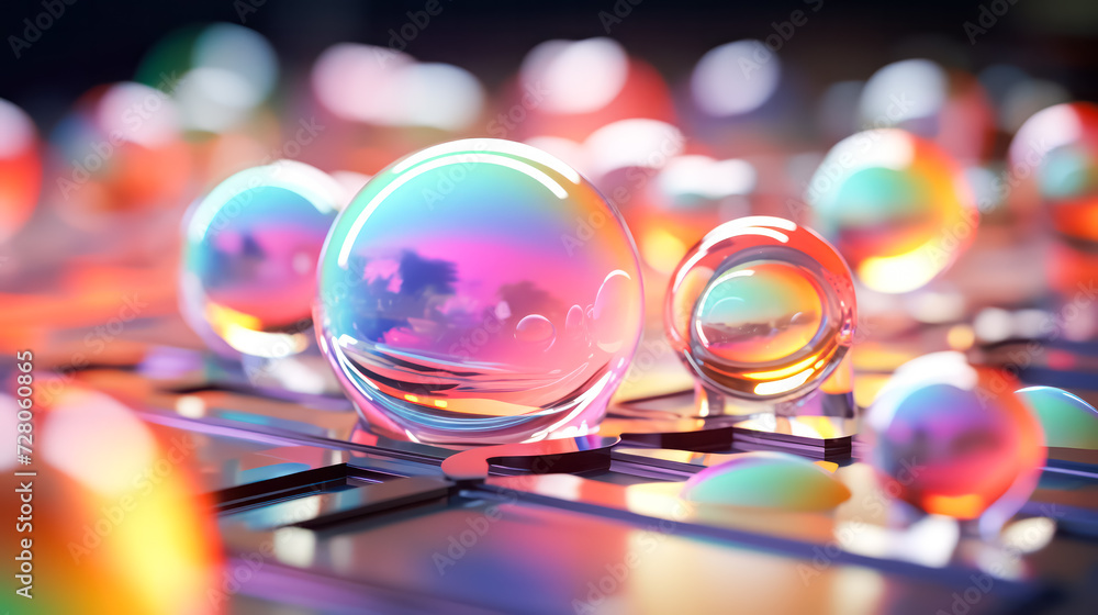 Poster immerse in the vibrant world of soap colorful balls, creating a captivating and abstract background.