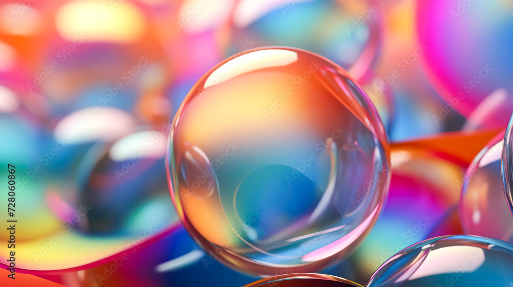Poster immerse in the vibrant world of soap colorful balls, creating a captivating and abstract background.