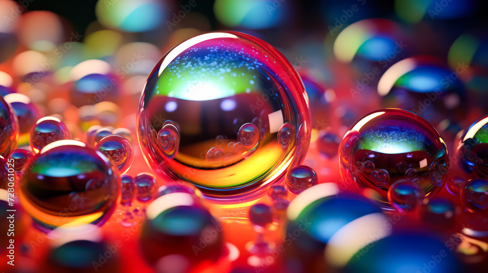 Poster immerse in the vibrant world of soap colorful balls, creating a captivating and abstract background.
