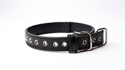 Fototapeta na wymiar Black leather belt isolated on white background, black belt with rivets