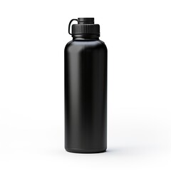 Black water bottle isolated on white background, bottle mockup