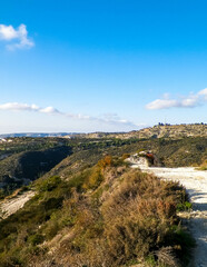 Landascape of Mountains nearby Paphos in summer.