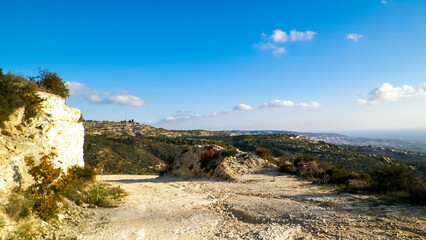 Landascape of Mountains nearby Paphos in summer.