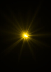 Obraz premium gold sunburst effect background,Lens flare light on black background or Lens flare glow light effect on black background.Easy to add overlay or screen filter over photos