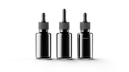 Elevate your cosmetic experience with a sleek black glass jar featuring a pipette on a pristine white background. A chic and minimalist image for beauty and skincare concepts.