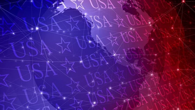 Stars and usa text unite on world globe background displaying american letters and patriotic symbols