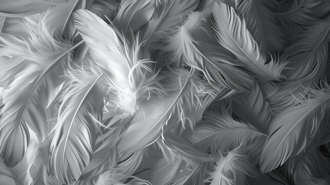 Feather pattern for background and texture. White and gray feathers texture abstract background. 