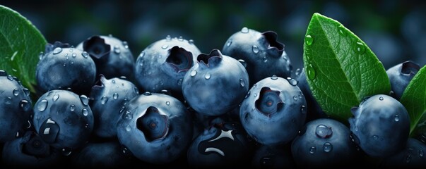Fresh ripe blueberries, exotic healthy bio fruit food panorama banner. Generative Ai