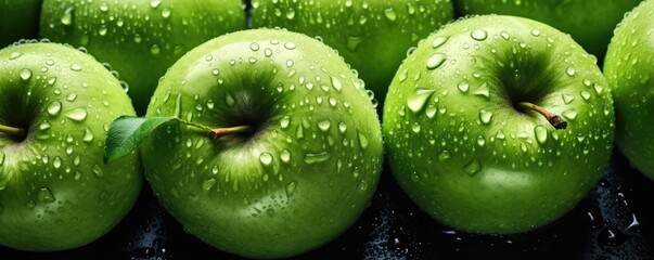 Fresh ripe green apple, healthy bio fruit food gardening banner panorama. Generative Ai