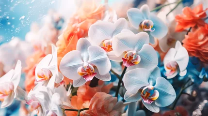 Foto auf Leinwand Immerse in the exquisite beauty of a background adorned with blooming orchids. A vibrant and captivating image perfect for diverse creative projects. © Людмила Мазур