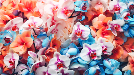 Immerse in the exquisite beauty of a background adorned with blooming orchids. A vibrant and captivating image perfect for diverse creative projects.