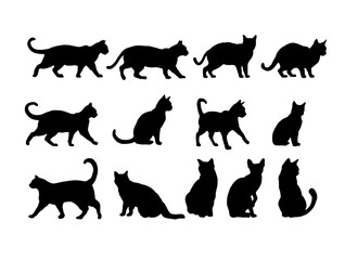 Set of  cat silhouette - vector illustration	
