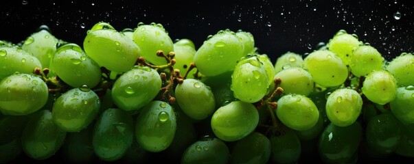 Fresh ripe white grape, healthy bio fruit food gardening banner panorama. Generative Ai