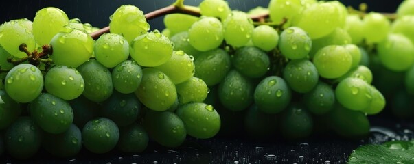 Fresh ripe white grape, healthy bio fruit food gardening banner panorama. Generative Ai
