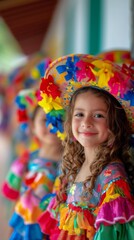 Fototapeta premium Joyful girl in vibrant Cinco de Mayo attire, blurred background