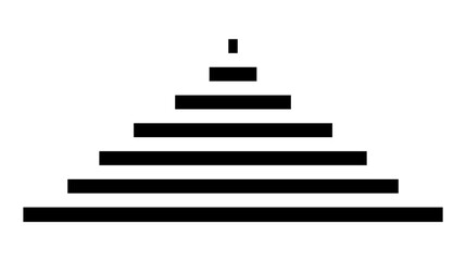 Black and white horizontal lines forming a pyramid. Monochrome stripes forming a triangle. Simple geometric design. Minimalist graphic. Logo, icon, pictogram. Vector on white background