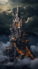 Dark tower made from lego blocks - obrazy, fototapety, plakaty