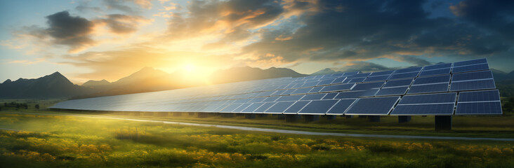 Solarenergie und Solarpark, Viele Solarpanele auf einem Gelände zur Energiegewinnung, Konzept der erneuerbaren Energie für Energiewende