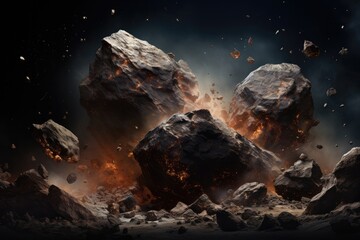 Meteor glowing as it enters the Earth's atmosphere, ultra realistic close up. Generative Ai.