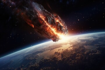 Meteor glowing as it enters the Earth's atmosphere, ultra realistic. Generative Ai. - obrazy, fototapety, plakaty
